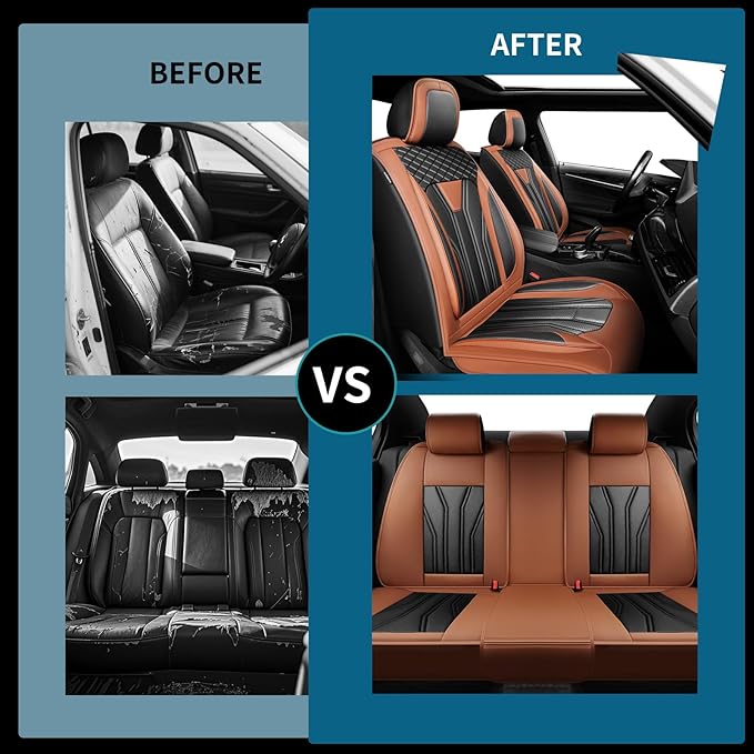 Fit Murano Car Seat Covers Compatible with Nissan Murano 2004-2025 2026 - Premium Leather， Waterproof Breathable， All-Weather Seat Cushion Protecto&Airbag Compatible (2 Front Seat Brown&Black)