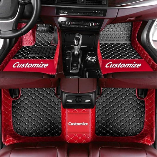 Custom Car Floor Mat Compatible with 97% Car Models Luxury Leather All Weather Waterproof Anti-Skid Full Coverage Car Mats (Red with Black)