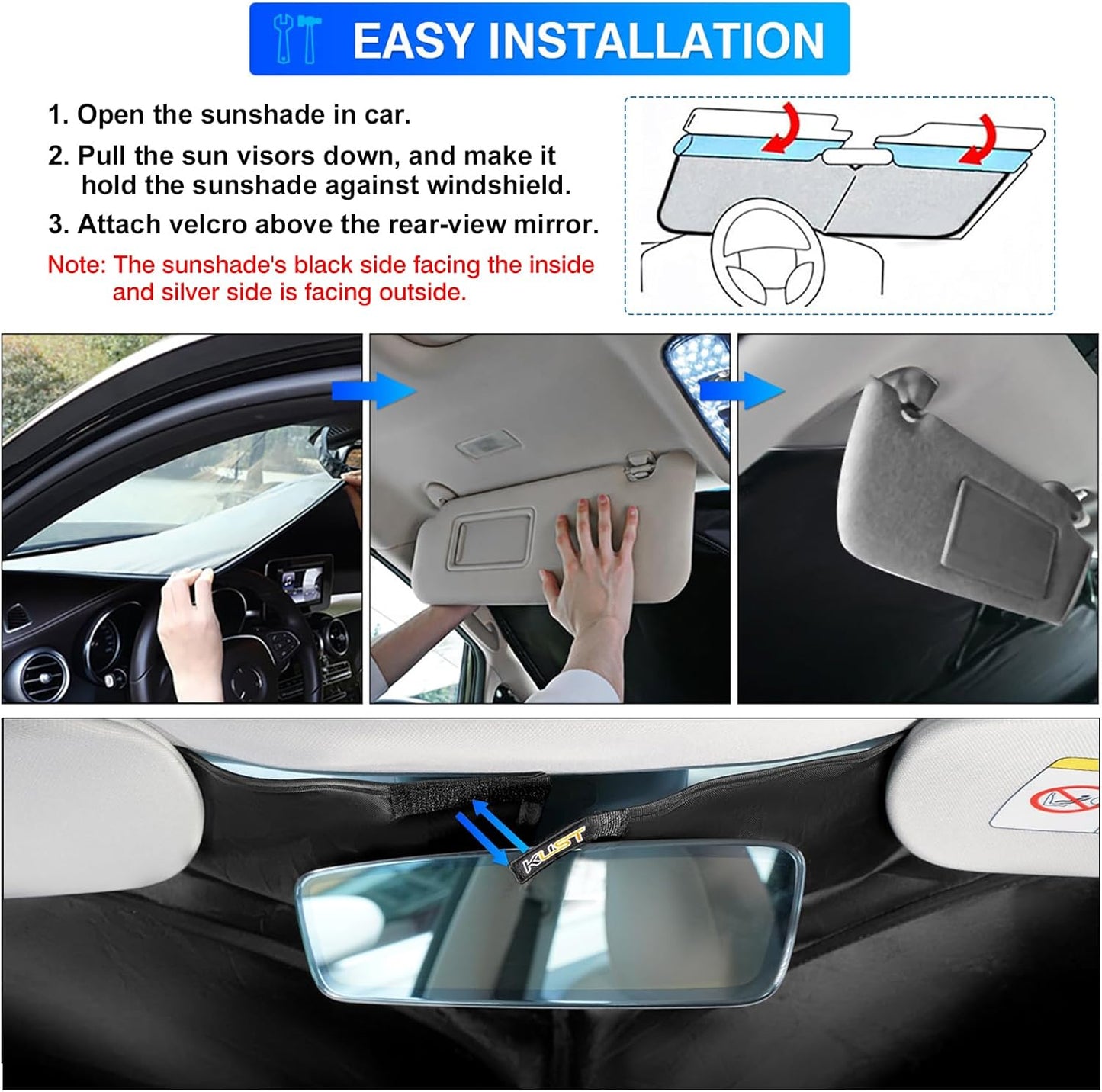 KUST Windshield Sun Shade for Chevrolet Colorado 2023-2025 2026 Custom Fit Sunshade Foldable Sun Visor Protector Blocks UV Rays Keep Car Cooler