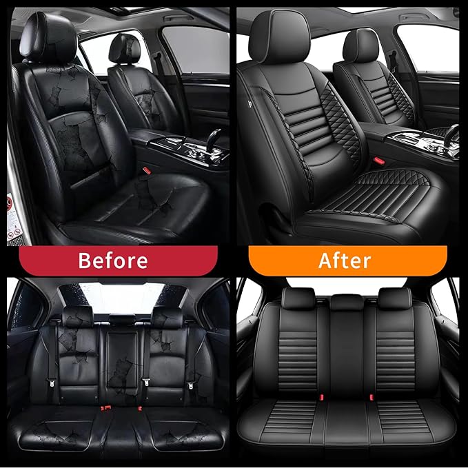 Fit 4Runner Car Seat Covers (5 Seats) for Select Toyota 4Runner 2003-2024 2025 2026 - Full Coverage Leather,Airbag Compatible,Waterproof & All Weather Seat Cushion Protector,Full Set,Black