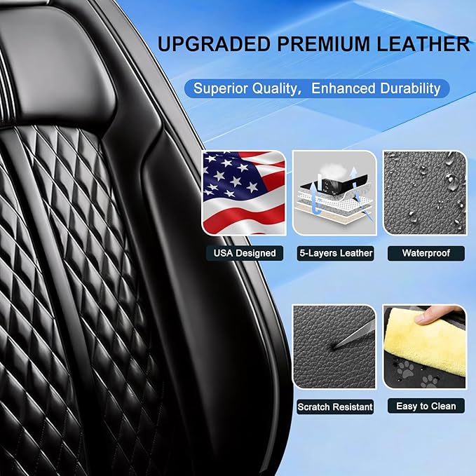 Fit Sonic Car Seat Covers for Select Chevrolet/Chevy Sonic 2012-2020 - Premium Full Coverage Leather, Airbag Compatible, Waterproof & All Weather Seat Cushion Protector, Full Set, Black
