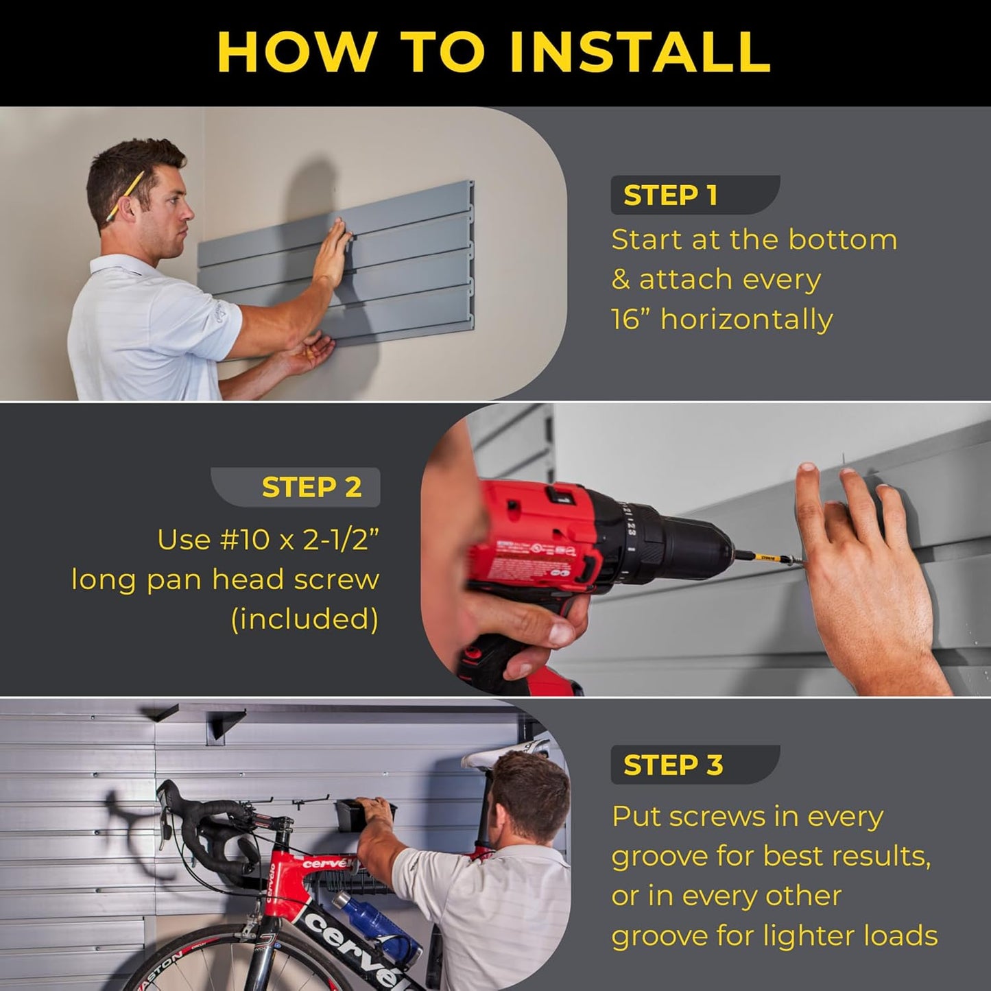 2'H x 4'W Slatwall Panel Garage Wall Organizer: Heavy Duty Wall Mounted PVC Wall Rack, Interlocking Slat Wall Paneling for Garage Wall Storage, Slatwall Board or Slatwall Shelves System - White