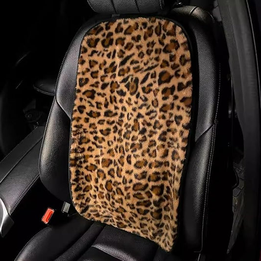 Leopard Print Car Seat Covers Fluffy Front Rear Car Seat Covers Set Lumbar Support Pillow Car Accessories for Women (backrest)