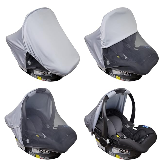liuliuby Summer Baby Car Seat Cover | 2-in-1 Breathable Carseat Sun Shade & Mosquito Net | UV Protection Lightweight Canopy Covers for Infant Boys | Bug Net Mesh for Warm Weather (Blue)