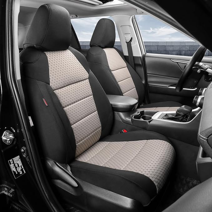 coverdream 2026 Rav4 Seat Covers Custom Fit for 2026 Toyota Rav4 Hybrid (Woodland/Limited) SUV,Full Set Polyester Car Seat Protector Black & Beige
