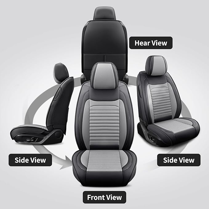 Front Seat Covers Fit for Toyota Avalon 2001-2022, Car Seat Covers Front Seats, Breathable Faux Leather Automotive Seat Covers Front Pair Anti-Slip Seat Cover(Black&Gray, Front)