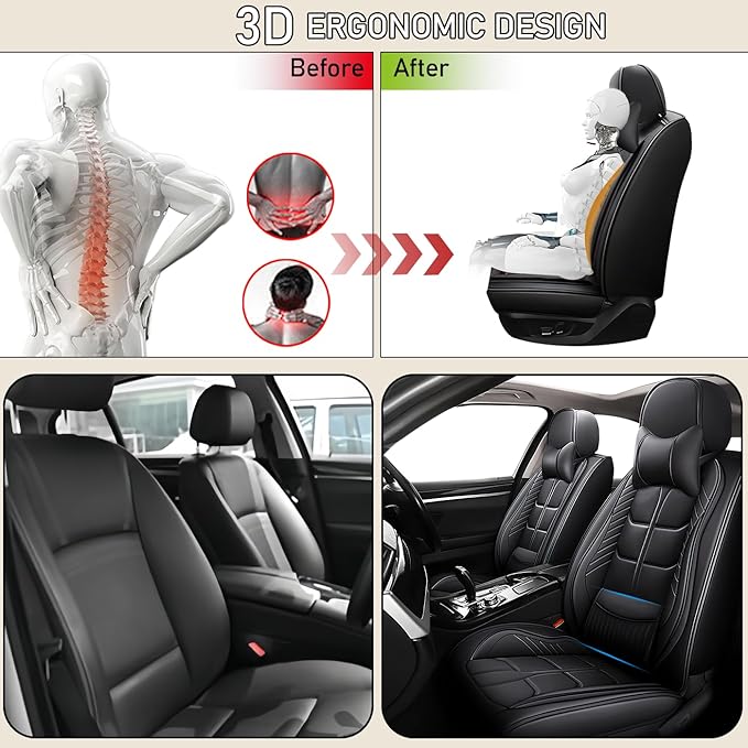 Leather Car Seat Covers Fit for Toyota Yaris Sedan 2019-2020, 5 Seater Car Seat Cover, Premium Waterproof, Scratch Resistant Car Interior Accessories (Full Set with Pillow Black)