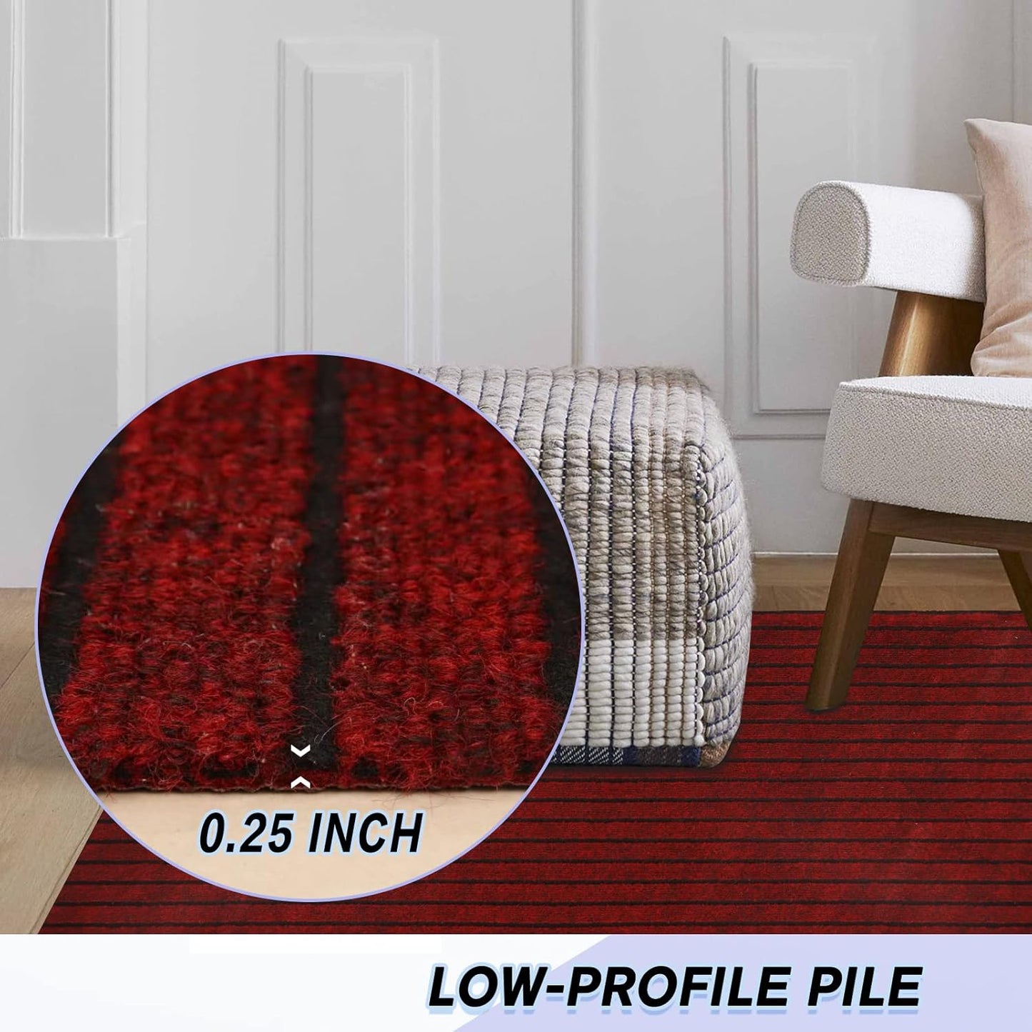 Custom Size Backed Non-Slip Area Rugs Runner, Easy Clean, Waterproof Runner Rugs for Hallway Entryway, Kitchen, Laundry, 4FT x 67FT, Red Stripe
