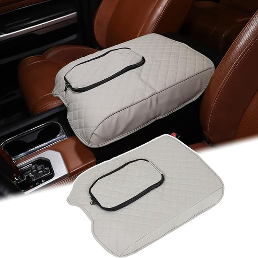Aunginsy Leather Center Console Armrest Cover Compatible with Toyota Tundra 2014-2021, Car Middle Console Cushion Lid Pad Waterproof Protector, Armrest Seat Box Cover with Storage Bag Accessories