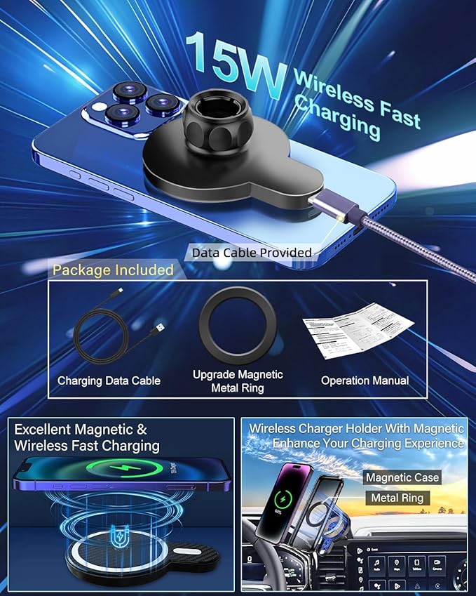 PZK Car Phone Mount for Toyota C-HR CHR 2019 2020 2021 2022 LE/XLE/Limited/Nightshade Accessories 8-inch Screen 360° Rotation Phone Cradles Magnetic 15W Fast Wireless Charger Phone Holder