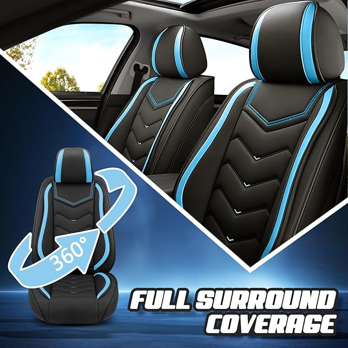 Car Seat Covers for VW Eos 2007-2016, Premium Nappa Leather Car Seat Cover, Stylish Sport Seat Covers， Automobile Seat Cover Sets.(Standard 2 Seats/Black Blue)