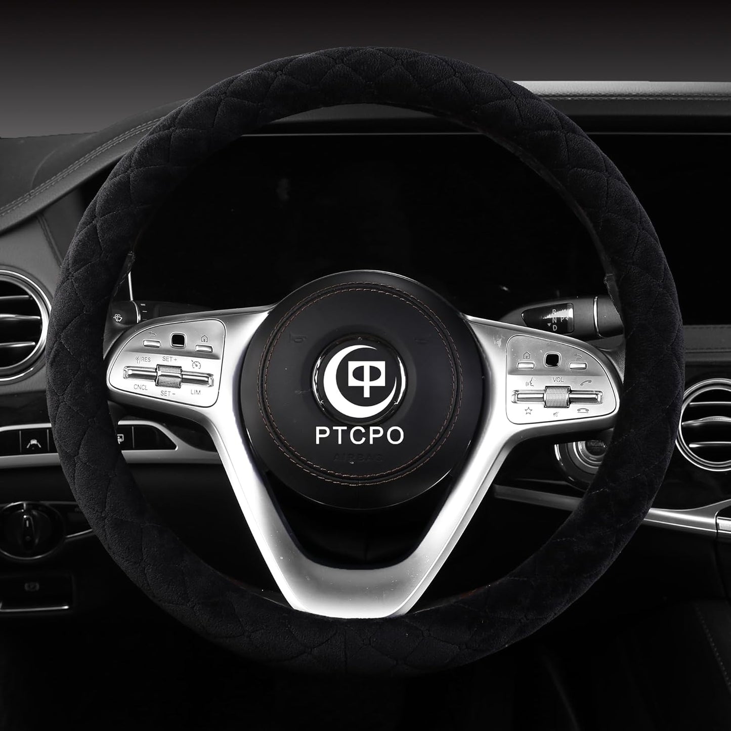 Soft Car Steering Wheel Cover for Sedan, SUV, Warm Luxury Velvet, Odorless, Universal, Anti Slip, Summer Winter, Black, Large Size[15" 1/2-16"](39-41cm)
