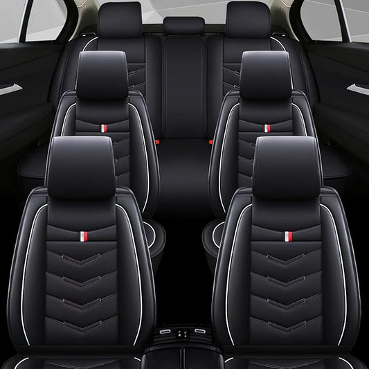 Car Seat Cover 6 Seats for Ford Explorer 2000-2026, Waterproof Durable Compatible Airbag, Premium Leather Seat Protector(6 Seats Standard,Black White)
