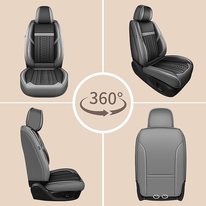 TTX LIGHTING for VW Passat 1999-2022 Seat Covers: Waterproof Leather Seat Protector with Airbag Compatible (2 Front Seats,Black&Gray)