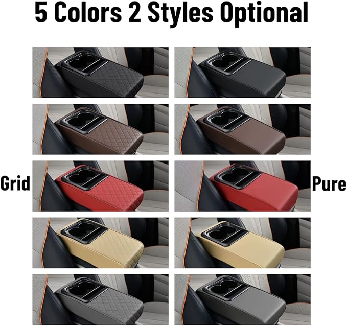 Center Console Booster Cover Car Armrest Box Pad Leather Arm Rest Cushion with Cup Holder Mobile Phone Storage Armrest Protection Pad for Car (Pure Beige, 13.58 * 8.07 * 2.95 inch)