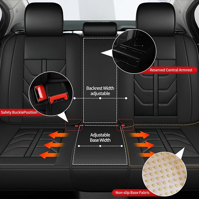 TTX LIGHTING Car Seat Covers fit for Chevrolet Malibu 2009-2026 Full Set: Premium Leather Automotive Seat Cover with Airbag Compatible Waterproof (5 Seats, Black)