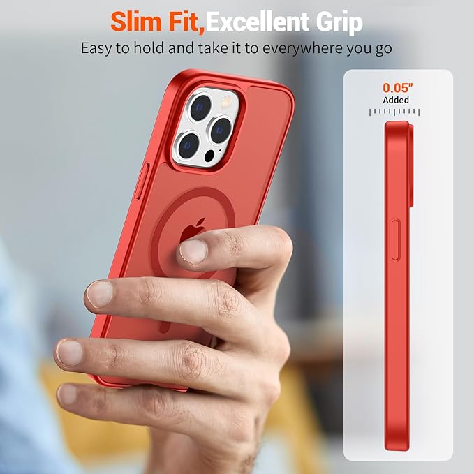 SUPFINE Magnetic for iPhone 12 Pro Max Case (Compatible with MagSafe) (Military Grade Drop Protection) Slim Translucent Matte Shockproof with Anti-Fingerprint Phone Case,Red