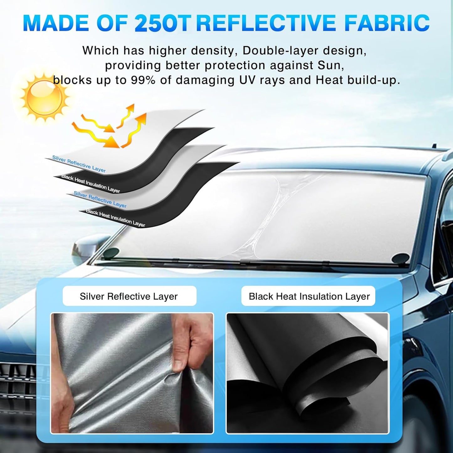KUST Windshield Sun Shade for Rivian R1T R1S Accessories 2022-2025 2026 Sunshade Window Sun Visor Protector Foldable Blocks UV Rays Keep Your Car Cooler