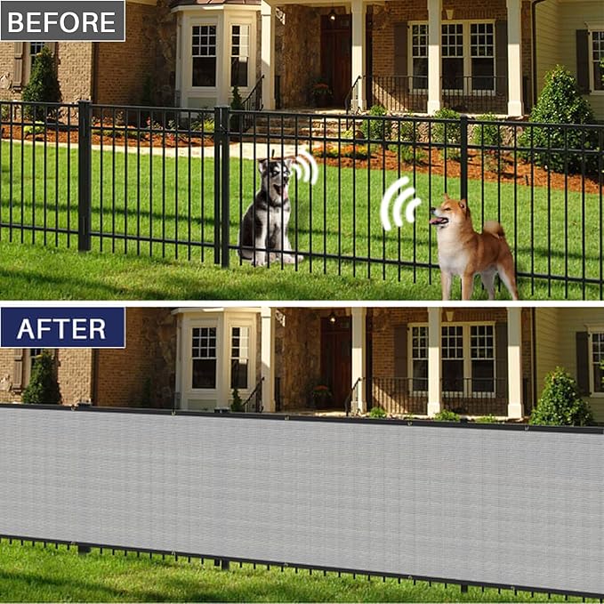 Windscreen4less Privacy Fence Screen Heavy Duty Windscreen Fencing Mesh Fabric Shade Net Cover with Brass Grommtes for Outdoor Wall Garden Yard Pool Deck, 8'x295' Light Gray