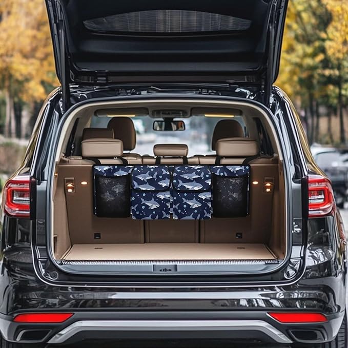 Shark Car Trunk Organizer Storage - Collapsible Pocket Automotive Expandable Sturdy Straps Folding Cargo Store for Auto Backseat