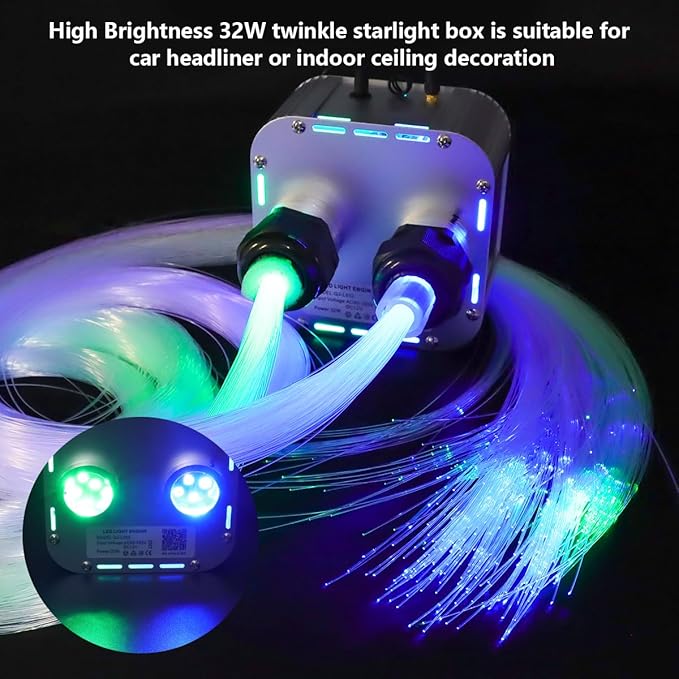 AMKI High Brightness Dual Color 32W Twinkle 2000pcs 0.03in 16.4ft Fiber Optic Starlight Headliner Kits RGBW Sound Activated APP/Remote Control for Movie Theater Home Ceiling Decor