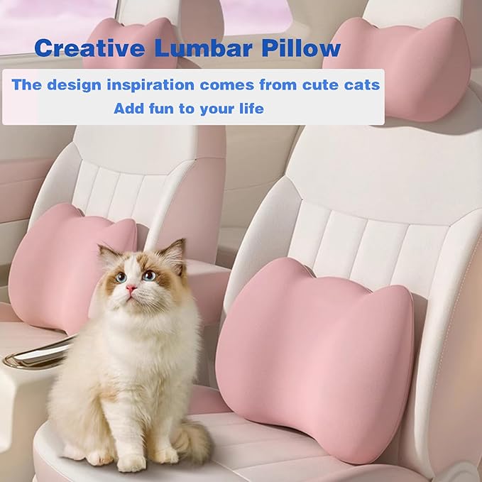 Lumbar Support Pillow for Car/Office Chair, Memory Foam Back Cushion for Car Seat, Lower Back Pillow Fits Most Cars, Trucks, with Adjustable Strap and Washable Cover, Back Pain Relief,Black