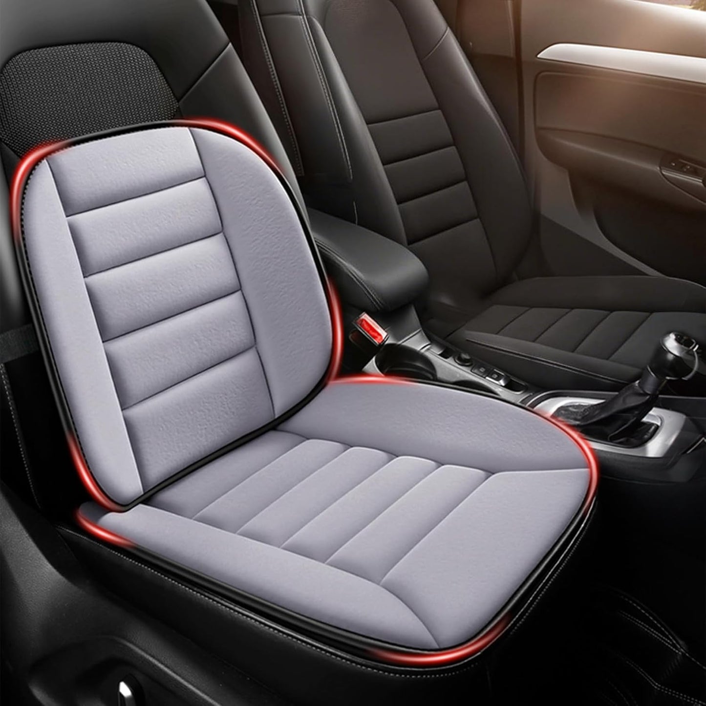 MYFAMIREA Car Seat Cushion and Lumbar Support Pillow 1.2'' Thick Memory Foam Desk Chair Cushion Back Support for Automotive Seat Driver, Travel, Leg and Back Pain Relief, Washable, Adjustable, Gray