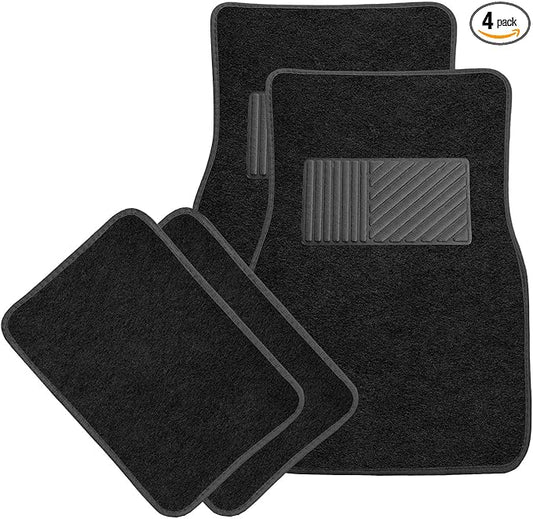 Sun Walker 4 PCS Car Floor Mats, Waterproof Anti-Slip Front & Rear Car Carpets with Driver Heel Pad, All Weather Floor Protective Pads Universal for SUVs Trucks Sedans Vans (Black)