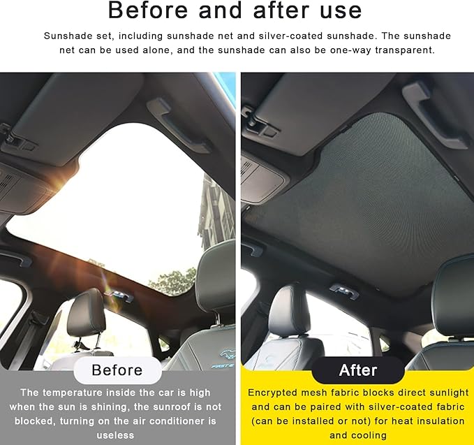 Sunshade Roof Compatible with Tiguan 2010-2017 SUV, Heat Insulation Sunroof Shade, Foldable Glass Roof Shade with Storage Bag, Black