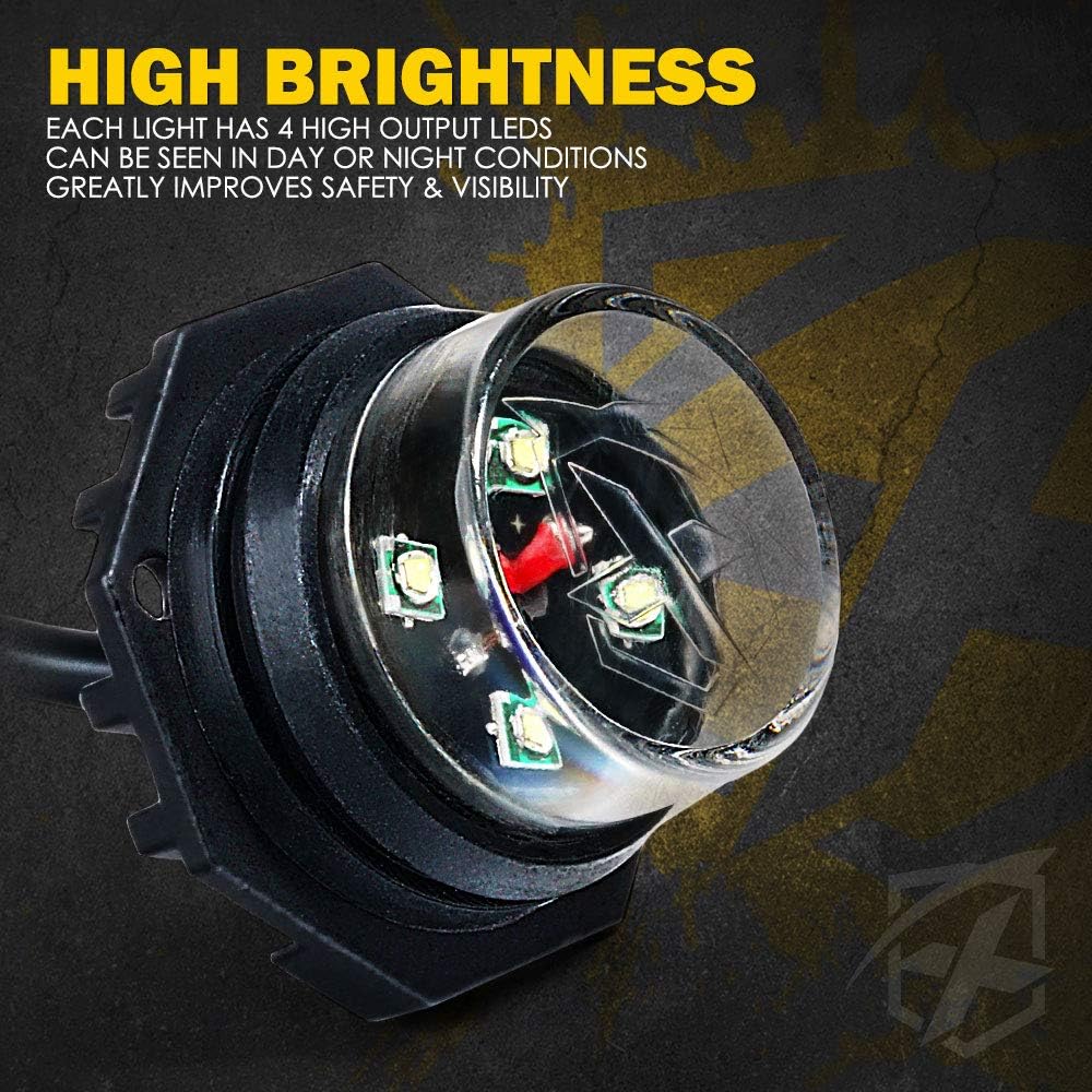 Xprite Amber LED Hideaway Strobe Lights Kit 20 Flashing Patterns w/Control Panel Headlights Taillights Fog Light Mounting, for Roadside Emergency Vehicles Trucks SUV Vans Cars UTV ATV 8 PCs