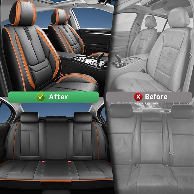 Fit Corolla Car Seat Covers for Toyota Corolla 2000-2024 2025 2026 -Upgraded Premium Waterproof & Breathable Leather,Airbag Compatible,All-Weather Seat Cushion Protector,Full Set,Black-Brown