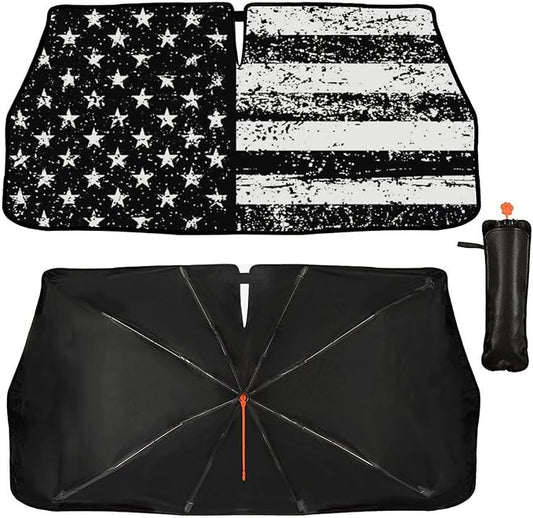 American Flag Car Sunshade Umbrella USA Flag Windshield Sun Shade for Car Retractable Umbrella Sunshades for Front Window Patriotic Sun Shades Cover Visor Portector Block UV Rays