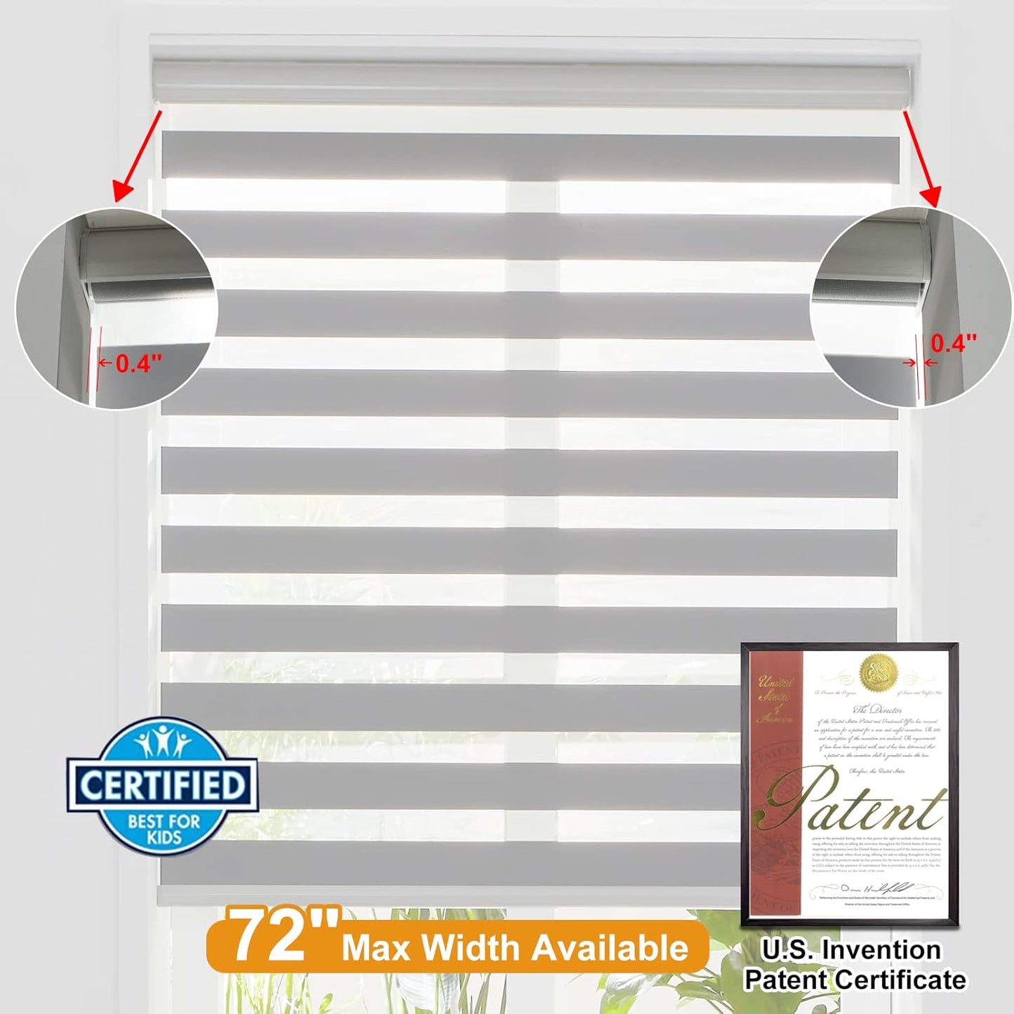 Persilux Cordless Zebra Blinds for Windows Free-Stop Roller Windows Shades (24" W X 72" H, Grey) Dual Layer Light Control for Day and Night, Light Filtering Sheer Shades for Home, Bedroom