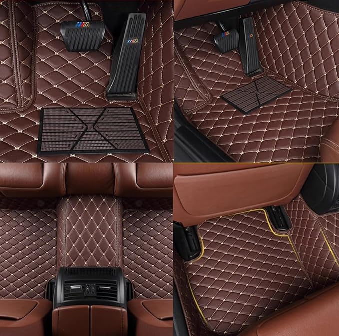Custom Personalized Floor Mats for Cars，Luxury Full Coverage All Weather Car Floor Mats，Anti-Slip Leather Car Mat Set ，Custom Floor Mats for 99% of Cars, Trucks & SUVs (3D Beige and Black)