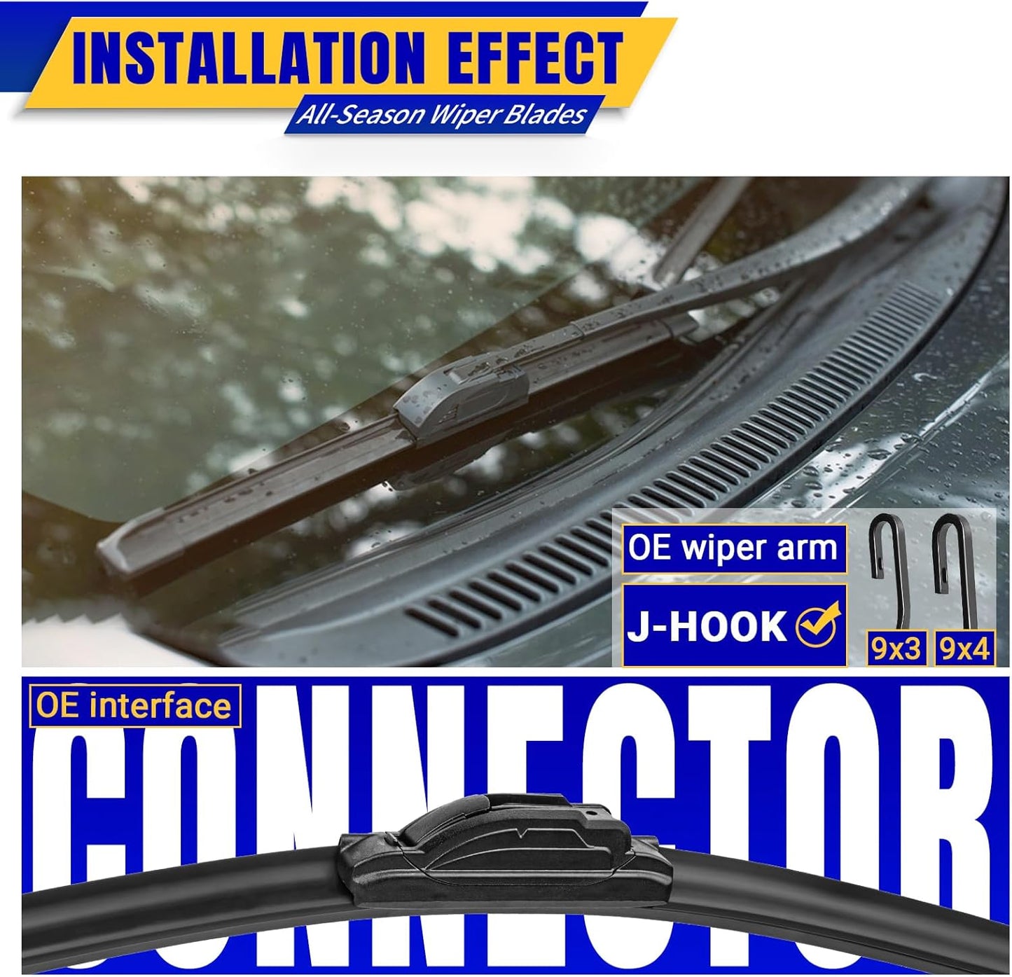 3 wipers Replacement for 2006-2012 Toyota Rav4, Windshield Wiper Blades Original Equipment Replacement - 24"/17"/12" (Set of 3) U/J HOOK