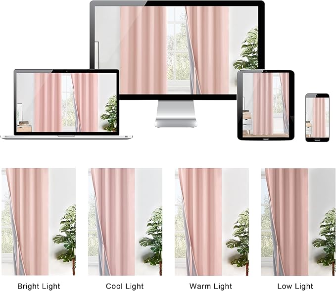 XWZO 100% Blackout Curtains 2 Panels with Tiebacks- Heat and Full Light Blocking Window Treatment with Black Liner for Kid's Room, Grommet Top, Blush Pink, W42 x L54, Set of 2