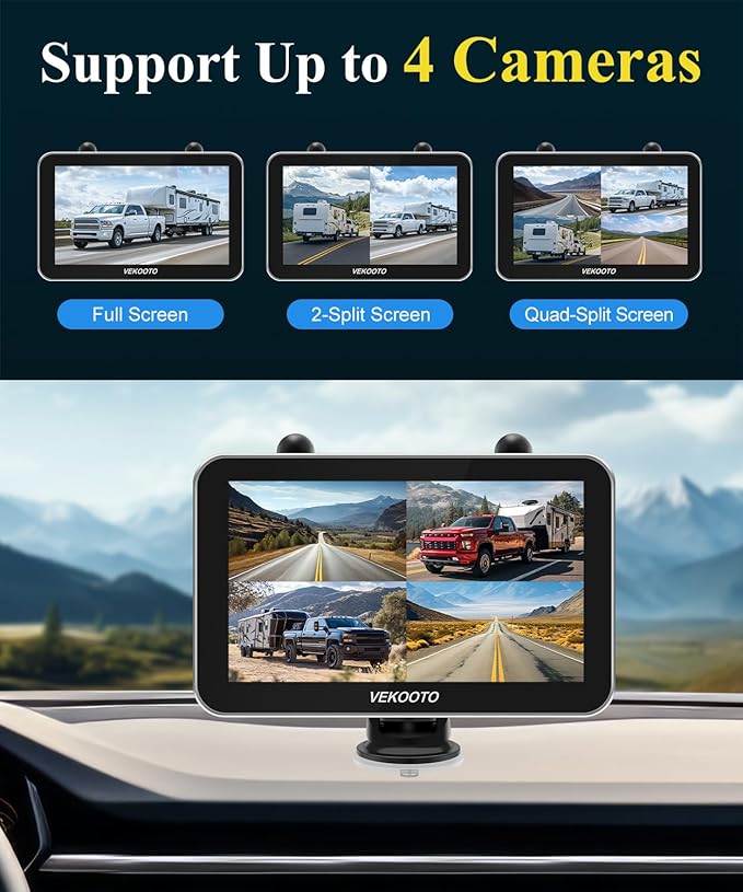 VEKOOTO VK7Pro Magnetic Solar Wireless Backup Camera, 7'' IPS Touchscreen Monitor HD1080P No Wiring 15,800mAh Rechargeable Camera System for Hitching Gooseneck Horse Trailer RV Camper Car Truck