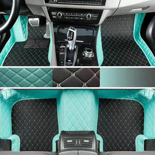 Custom Personalized Floor Mats for Cars - Luxury Full Coverage All Weather Mats, Anti-Slip Leather Mat Set, Fit for 99% of Cars, SUVs & Trucks (Light Blue&Black Beige, C-Double Color)