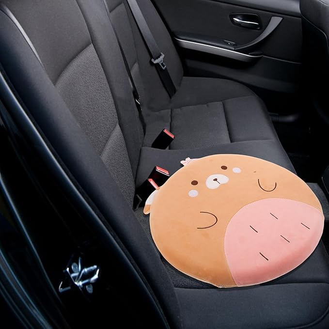 Memory Foam Car Seat Cushion and Lumbar Support Pillow, Non-Slip Back Support for Office Chair, Wheelchair, and Driving Comfort, Small Bear Design, Ergonomic Long Sitting Pad