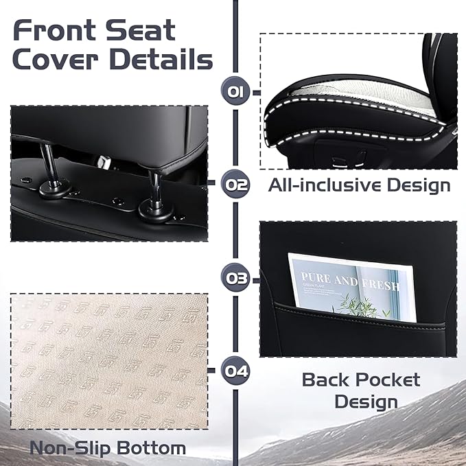 Truck Seat Covers for Toyota Tacoma 2006-2026, Waterproof Premium Leather Full Coverage Car Seat Cover, Muscle Sport Style Auto Interior Seat Cover Sets (Full Set/Black White)