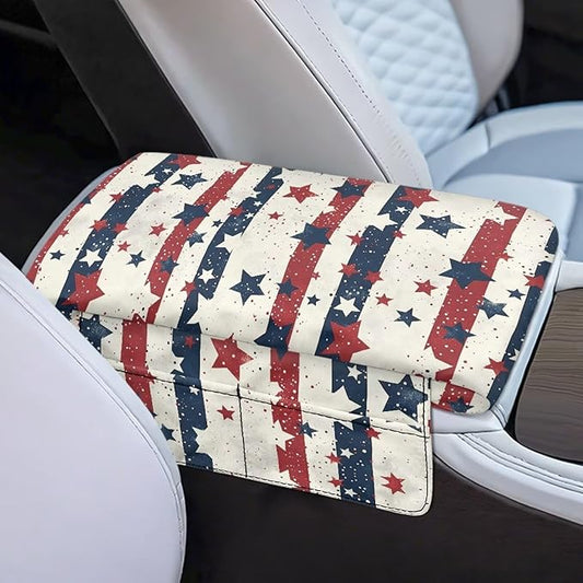Armrest Cover for Car, American Stripes Center Console Pad Cars Interior Accessories for Women Men, Console Protector Fit Most Auto Vehicle, SUV, Truck Arm Rest Box