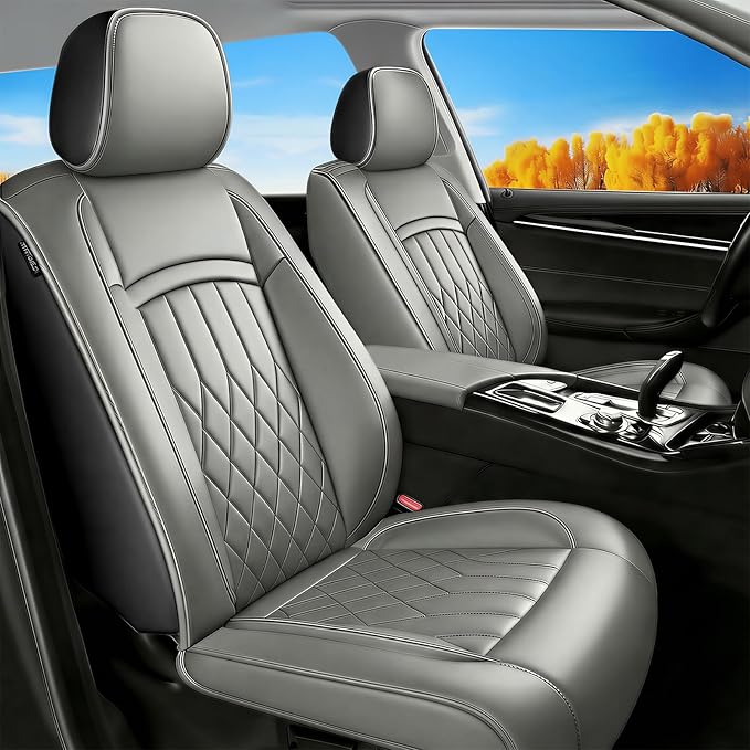 Fit TLX Car Seat Covers for Acura TLX 2014-2026 - Premium Leather, Waterproof, All-Weather, Airbag Compatible, Breathable, Easy Install, Seat Protectors, Only 2 Front seat Covers, Gray