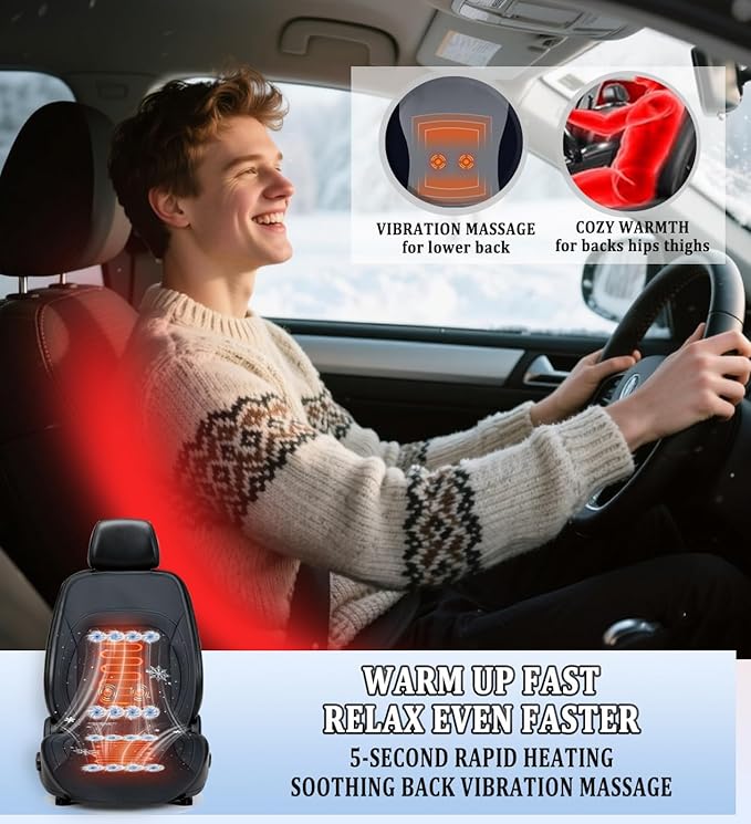 2026 Upgraded 3-in-1 Cooling Car Seat Cover with Climate Control & Massage, 12V Ventilated Cooling Seat Cushion for Summer, Universal Fit for Car SUV Truck Front Seat (black1)