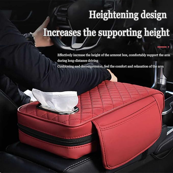 Car Center Console Cover for Toyota Highlander 3.Generation 2013-2020, Leather Car Arm Rest Cover, Car Armrest Cushion with 2 Storage Bags Car Center Console Armrest Pad,A Beige