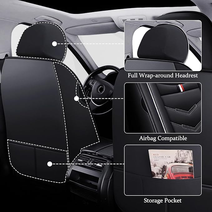 Car Seat Cover 7 Seats for Ford Explorer 2000-2025, Waterproof Durable Compatible Airbag, Premium Leather Seat Protector(7 Seats Luxury,Black White)