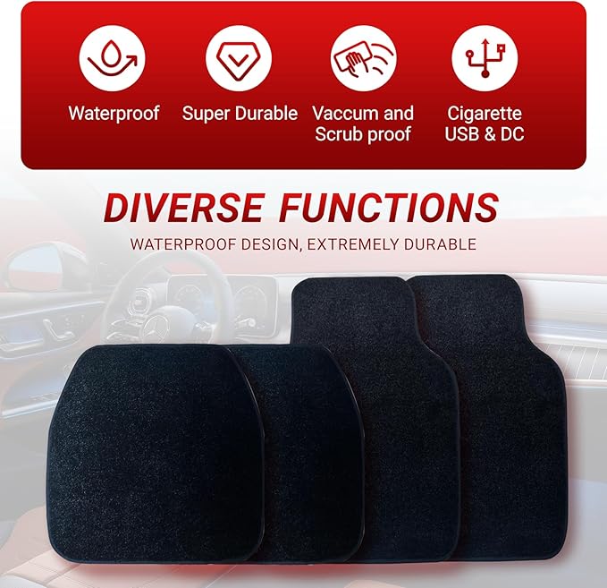 Starlight Floor Mats Starlinkmats LED Car Floor Mats Heavy Duty Polyester Floor Mats 4-Piece, Universal Size Durable Waterproof Washable All Weather Car Mats (Solid Black)