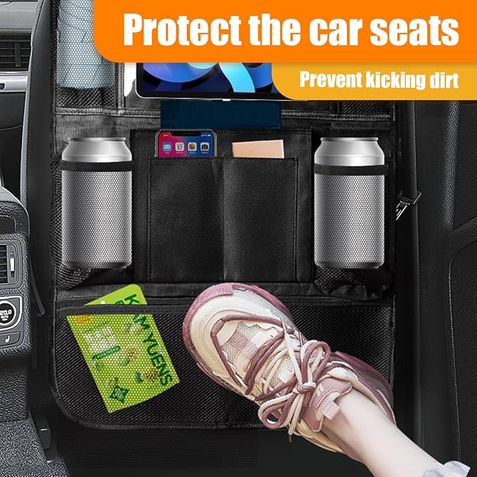 ZIMISI Car Backseat Organizer, Oxford Cloth Kick Mats Back Seat Protector with 9 Pockets & Clear Tablet Holder, Universal Waterproof Car Road Trip Essentials Storage Accessory (2PCS)