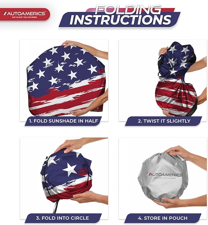 Autoamerics 1-Piece Windshield Sun Shade USA Art Flag - 2 American Design - Foldable Car Front Window Sunshade for Most Sedans SUV Truck - Blocks Max UV Rays and Keeps Your Vehicle Cool - Medium