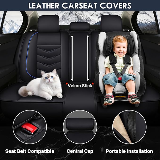 Car Seat Cover for Chevrolet Camaro 2000-2024, Durable Wear Resistant Waterproof Vehicle Cushion Cover, Breathable No Odor Premium Leather Vehicle Seat Covers.(Standard,Black Blue)