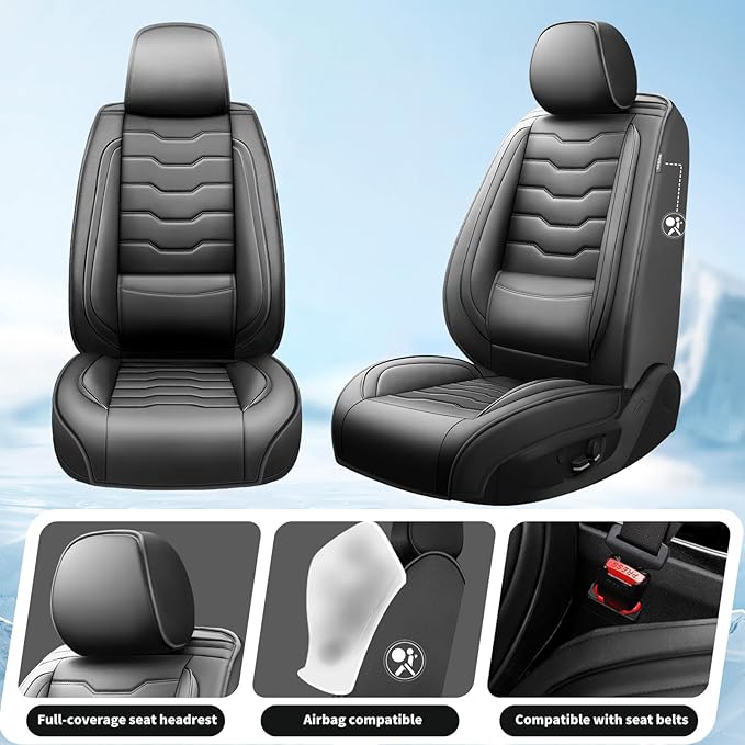 Fit Sonata Car Seat Covers Premium Leather for Hyundai Sonata 2007-2025 2026. Waterproof， Breathable, Scratch-Resistant & All-Weather Seat Cushion Protector（Front Seat,Black
